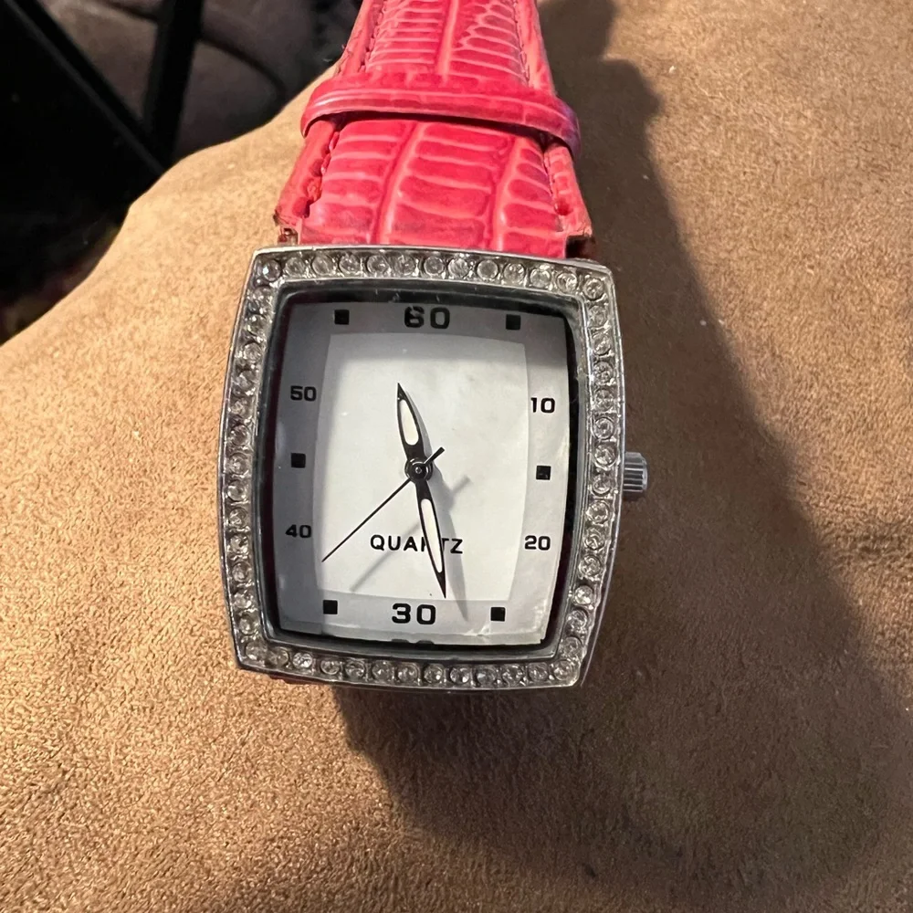 Red Croc-Embossed Leather Watch Strap - Unbranded